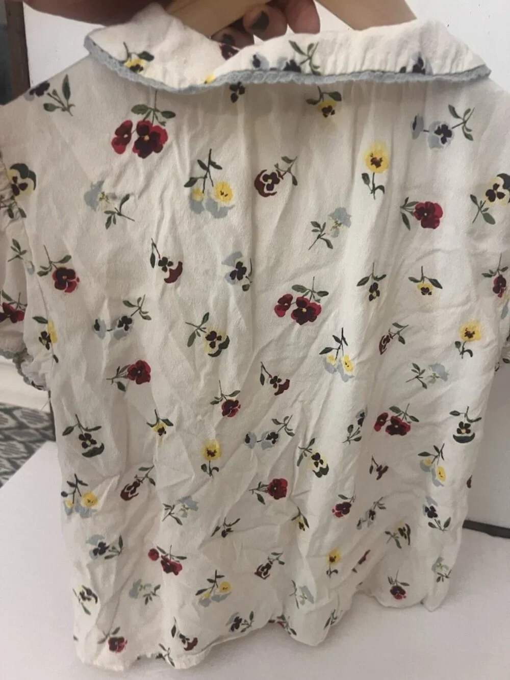 Gap x Doen Girls White Floral Cropped Blouse Cap Sleeve Size XL.       Ab